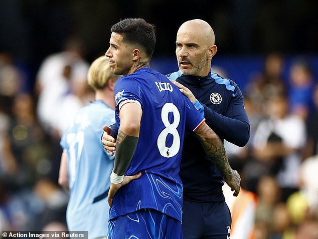 Enzo Maresca (right) meanwhile tasted defeat in his first match as coach of the Blues