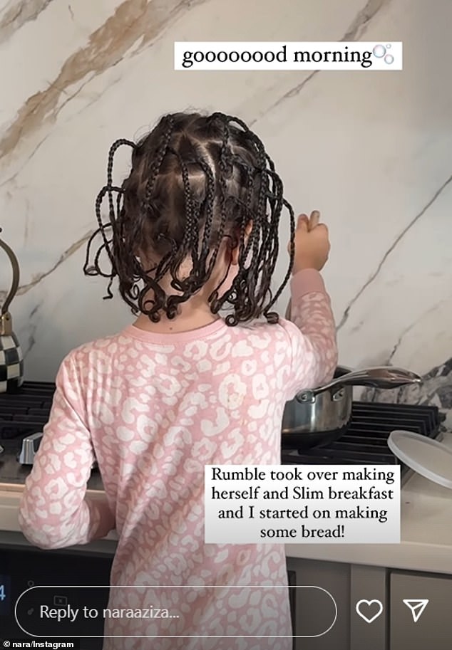 The content creator, who is known for her traditional housewife videos on TikTok, shared a short clip of her three-year-old toddler cooking for her two-year-old son in the morning