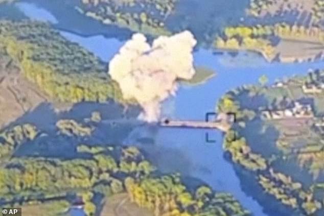 Footage released by Ukrainian forces on Sunday shows the destruction of a key bridge in Russia's Kursk region