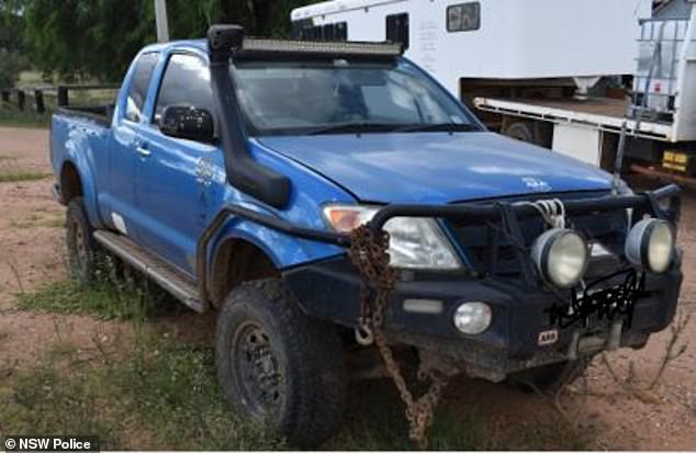 Detectives discovered James Hunter's blue Hilux pick-up (above) on a property north of Dubbo