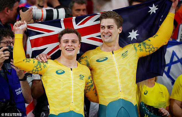 The 25-year-old (left) won three medals for Australia at the Paris Games earlier this month, with silver in the sprint and keirin and bronze in the team sprint.