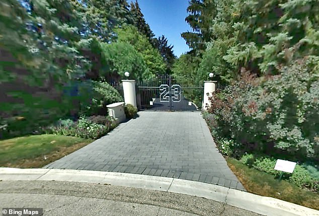 The front gate of Jordan's mansion in Highland Park, Illinois, features his old jersey number