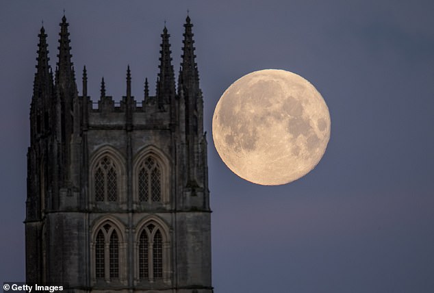 There have been blue supermoons in 2023 and 2018 (pictured above Downside Abbey in Somerset). Before that, the last blue supermoon was in 1866