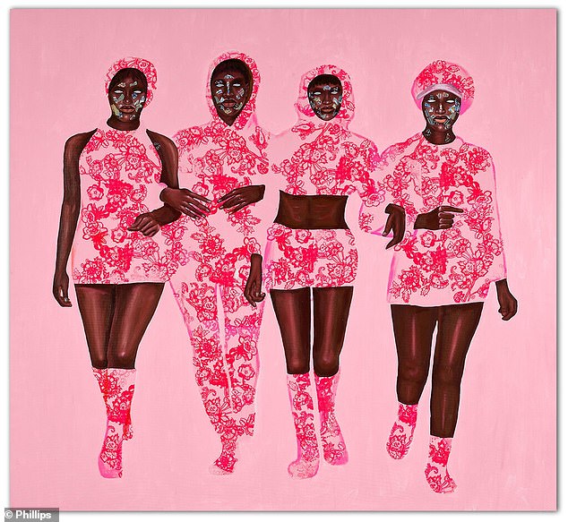 Ghanaian artist Emmanuel Taku had a painting of his called 'Sisters in Pink', seen here, sold for $189,000 in 2021