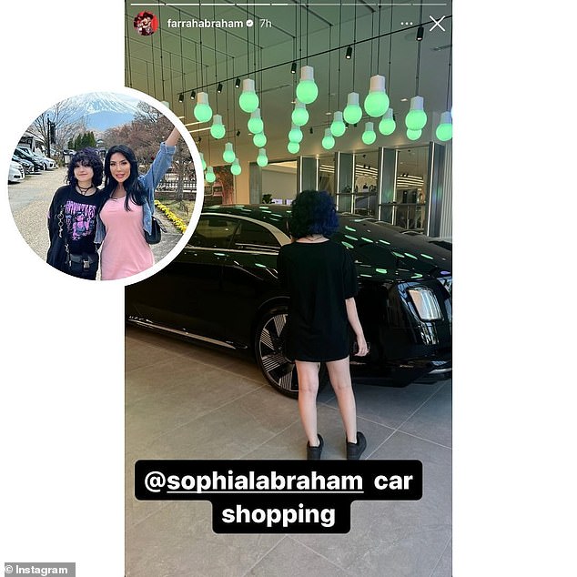 Farrah's daughter Sophia is just days away from her 15 1/2th birthday, which means she'll soon be eligible for a learner's permit in California. The Teen Mom star shared a photo of her daughter over the weekend as they shopped for a car