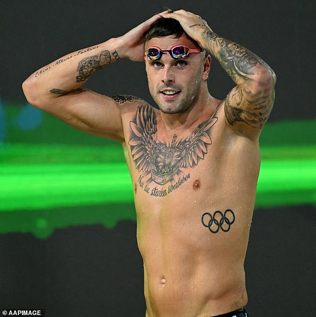 The International Olympic Committee is allowing athletes like Australian star Kyle Chalmers to compete while showing off their Olympic ink (pictured)