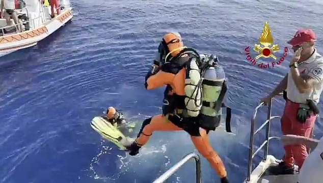 Divers are scouring the sea for the missing person at the site where the superyacht sank off the coast of Sicily on August 19