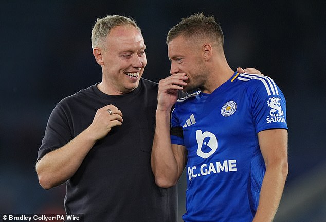 Vardy (right) announced his return to the Premier League in style, helping Steve Cooper's (left) newly promoted side secure their first points of the season