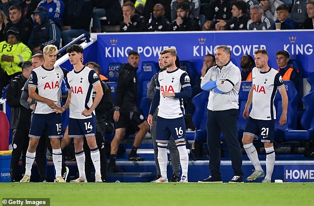 Postecoglou would then use his full allocation of five substitutions, also bringing on Gray (second from left) for Bentancur