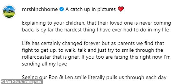 She said: 'A catch up in photos ❤ Explaining to your children that their loved one is never coming back is by far the hardest thing I've ever had to do in my life'