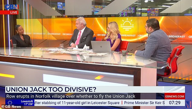 Royal broadcaster and historian Rafe Heydel-Mankoo (right) joined the show, along with anti-racism activist Imarn Ayton (left), to debate whether the Union Jack flag is too divisive