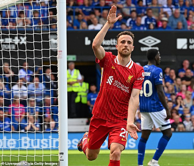 Diogo Jota (pictured) opened the scoring for Liverpool by tapping in a cross from Mohamed Salah