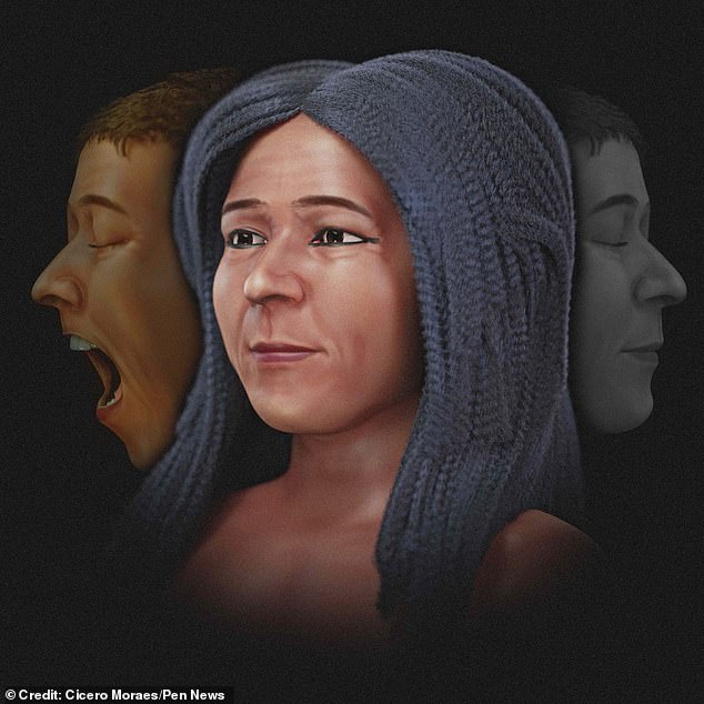 Mr. Moraes created several versions of the face. One is objective, with eyes closed, and in shades of gray to avoid making judgments about skin or eye color (right). Another is more subjective, showing the woman as she might have looked in real life, in color, with the wig she was buried in (center). And a third captures her scream, showing how she would have looked when she was first buried (left).