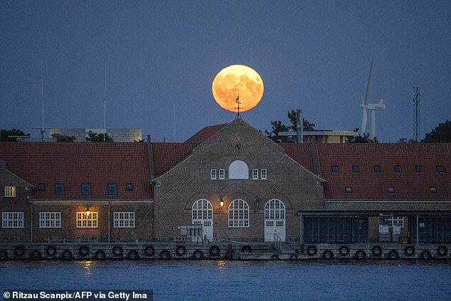 During a supermoon, the moon appears up to 30 percent brighter and 14 percent larger to an observer on Earth. Pictured is yesterday's supermoon in Copenhagen, Denmark