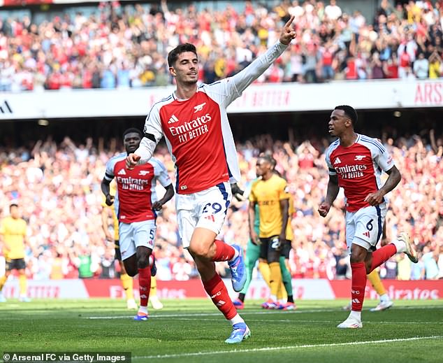 Kai Havertz also scored to help Arsenal secure a 2-0 win over Wolves on Saturday