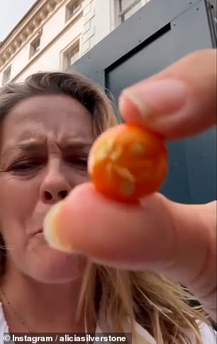 Silverstone filmed herself unknowingly eating a potentially dangerous plant, picking the berry from a London garden with her bare hands and biting into it