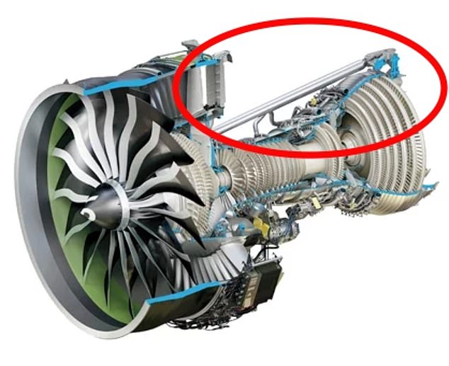 The part in question is attached to the GE9X engines, which are made by General Electric (GE). It is made by Boeing and is unique to the 777X, made of heavy titanium and called a 