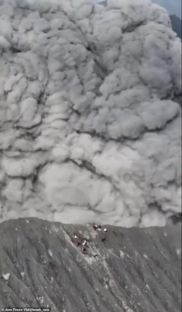 A huge ash cloud was seen erupting from the crater and rising an estimated 8,000 feet into the air