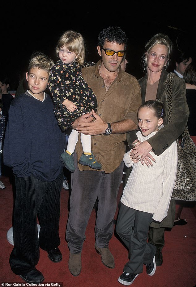 Alexander Bauer, Stella Banderas, Antonio, Dakota Johnson and Melanie pictured in 1998