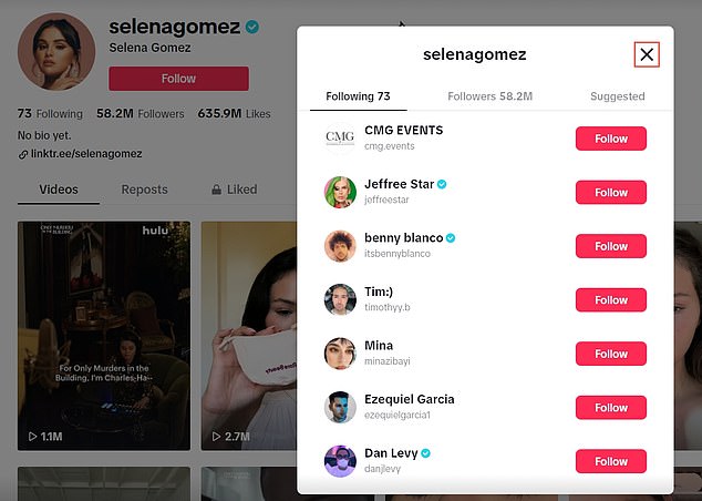 CMG Weddings & Events is one of only 73 TikTok pages followed by Selena, who herself has a whopping 58.2 million followers on the platform