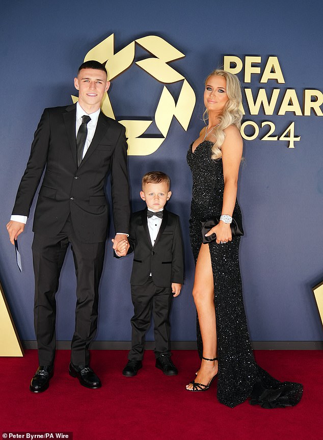 Elsewhere, Phil Foden, who has been nominated for the award, was supported by his glamorous wife Rebecca Cooke and their five-year-old son, Ronnie