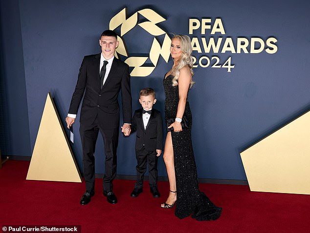 Foden, pictured with son Ronnie and partner Rebecca Cooke, won the Player of the Year award