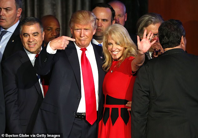 Despite her mother serving as the former president's top adviser from 2017 to 2021, Claudia has been vocal in her opposition to Trump. (Photo: Kellyanne and Trump in 2016)