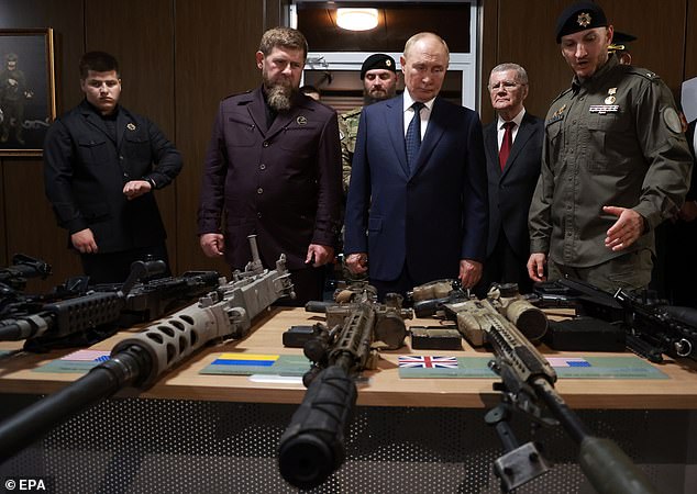 Putin was seen last night with Chechen warlord Ramzan Kadyrov (pictured)