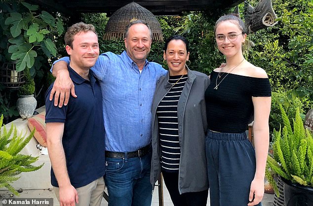 Kamala Harris with her husband and stepchildren Cole and Ella Emhoff