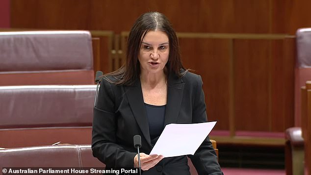 Pictured: Senator Jacqui Lambie attacking the Greens and Senator Faruqi