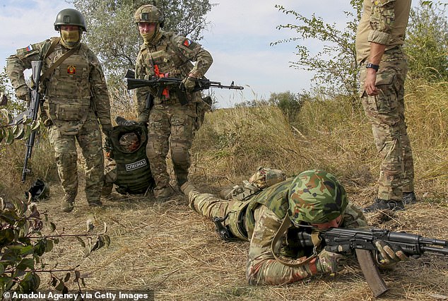 Health workers, volunteers and military personnel hold joint training for war zones in Aksaysky District of Rostov Oblast, Russia