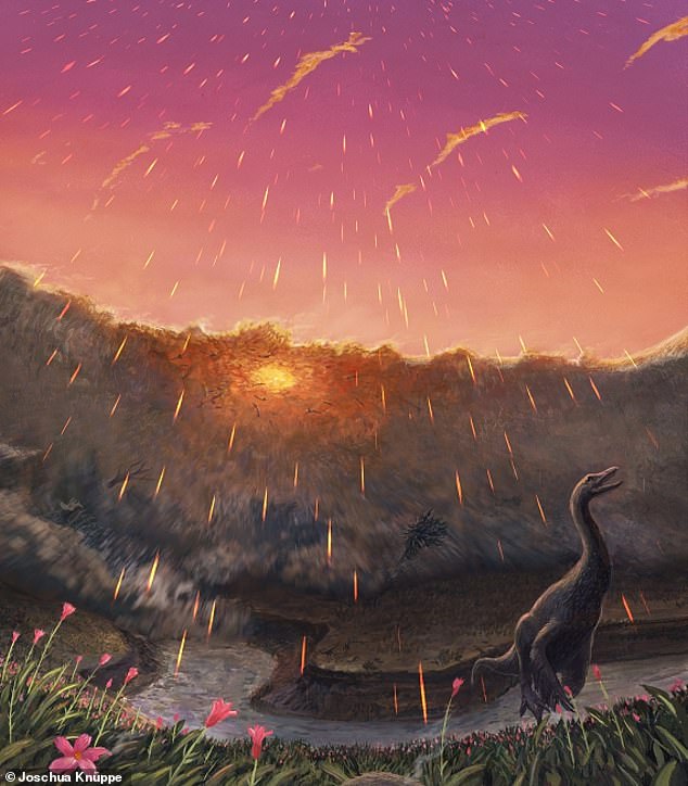 Artistic reconstruction of the historic event known as Chicxulub, featuring deadly impact spheres that fell from the sky 66 million years ago