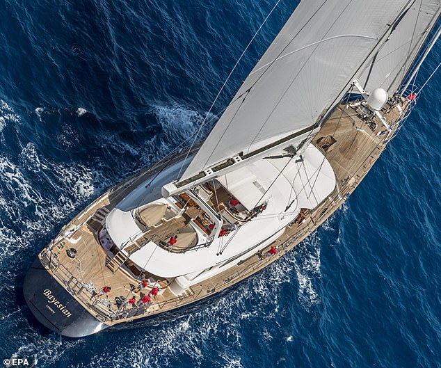 A handout photo provided by the Perini Navi Press Office on August 19, 2024 shows the 'Bayesian' sailboat