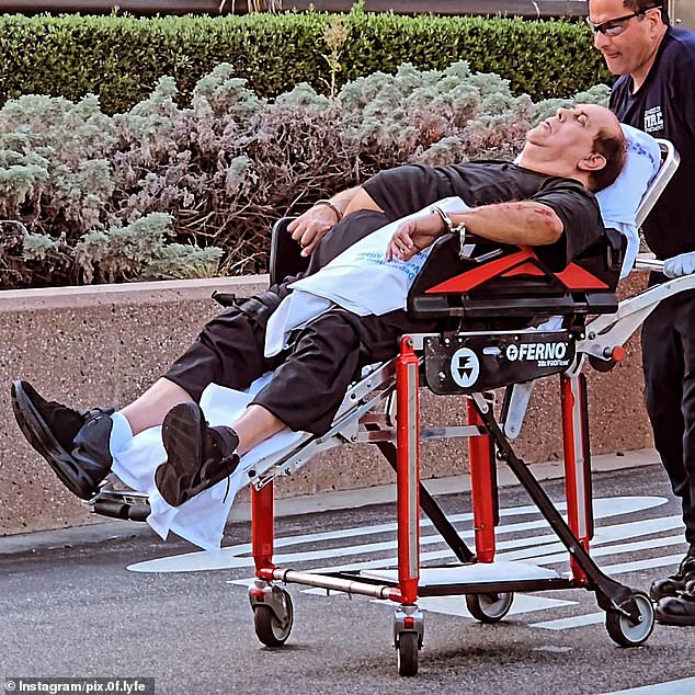 Gale was taken into custody outside the Ronald Reagan UCLA Medical Center and footage showed him being carried away on a stretcher