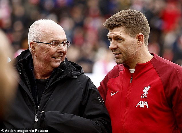 Eriksson, pictured with fellow former England player Steven Gerrard, fulfilled a lifelong dream in March this year by coaching a Liverpool team at Anfield in a charity match for legends