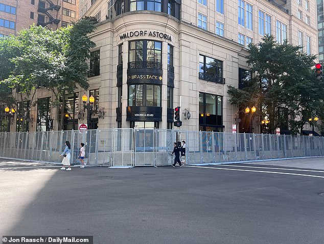 Fences surrounded several hotels in downtown Chicago during the DNC