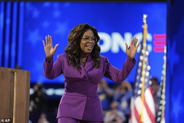 Oprah Winfrey takes the stage to support Kamala Harris and Tim Walz with a speech on the third night of the Democratic National Convention