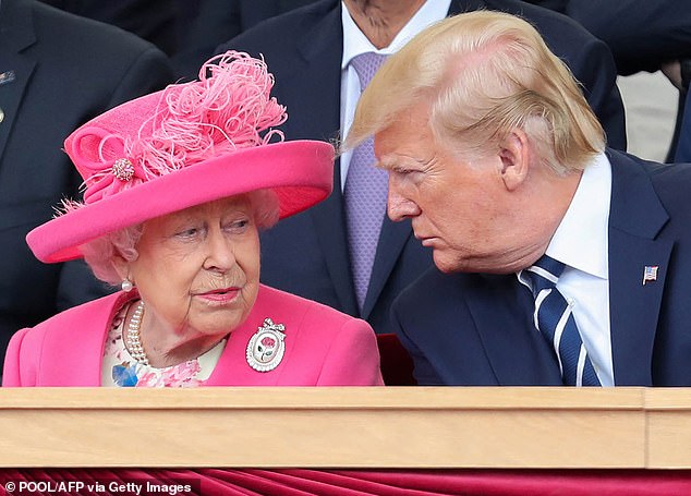 Queen Elizabeth II sits with Donald Trump at an event commemorating the 75th anniversary of the D-Day landings, in Portsmouth, on June 5, during the then-president's state visit