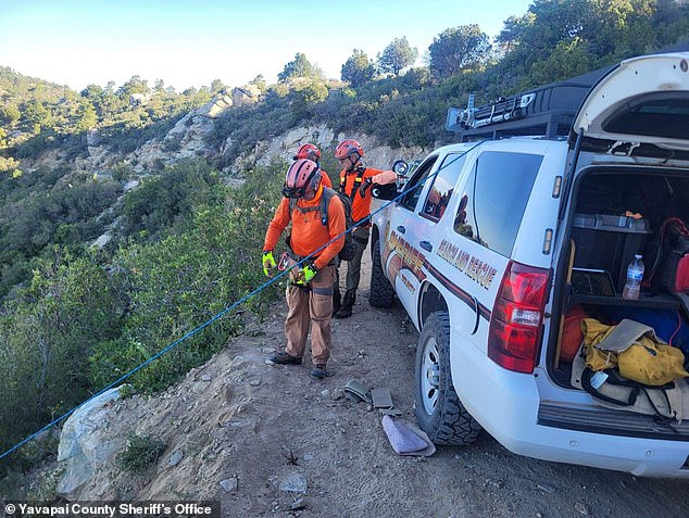 Officials said her car fell 1,000 feet down the steep terrain and she was thrown from the vehicle halfway down the mountainside