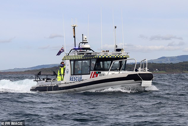 A lifeboat can be seen on Tuesday during the search for father and son