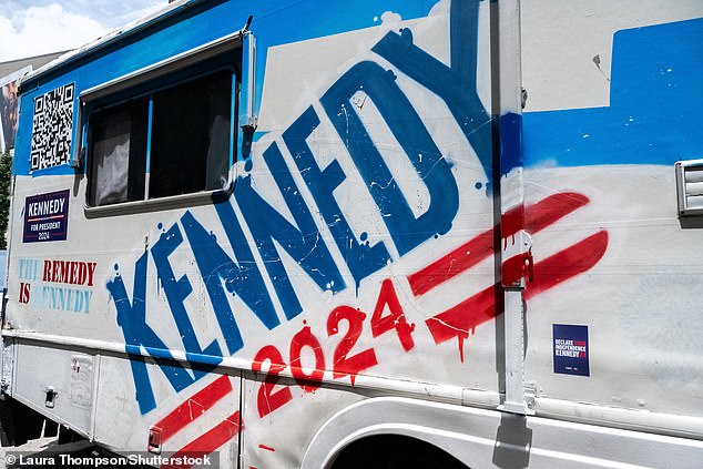 A truck promoting Robert F. Kennedy Jr.'s independent presidential campaign is seen outside the Bitcoin conference held at the Music City Center in Nashville