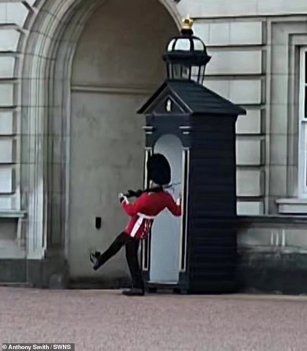 The hilarious moment was accidentally captured on camera by a tourist visiting the famous landmark in London's City of Westminster