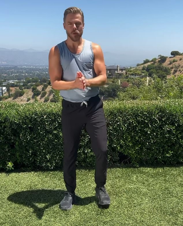 The 39-year-old professional dancer was working out in his backyard overlooking the valley below. He then heads to his kitchen where he finds a protein-packed snack: a bag of Starkist