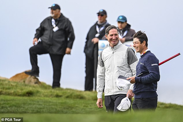 Meanwhile, the new CEO's package includes a whopping $1.6 million base salary with a potential annual bonus of up to $7.2 million, as well as stock options worth up to $23 million (Pictured: Brian Niccol smiling while playing golf)