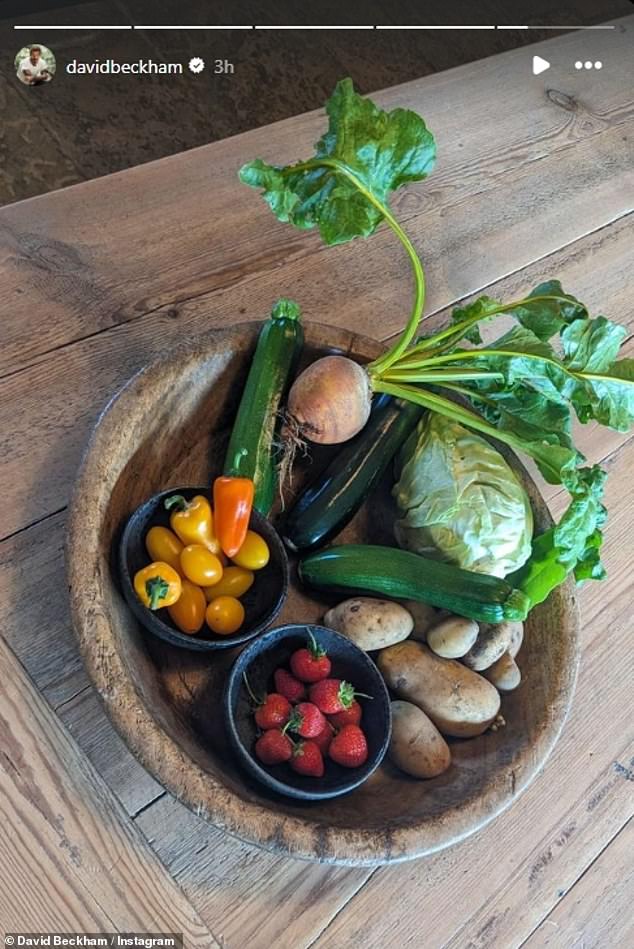 Meanwhile, her husband David proudly shows off his home-grown vegetables, while also sharing his latest passion on Instagram