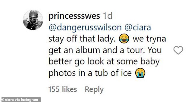 Another follower chimed in: 'Keep your hands off that lady. We're trying to get an album and a tour. You're better off looking at some baby pictures in a tub of ice'