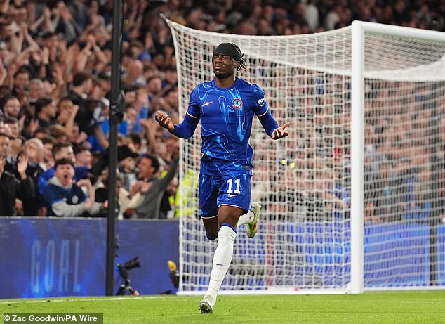 Noni Madueke came off the bench to score Chelsea's second goal in the first leg of the play-offs