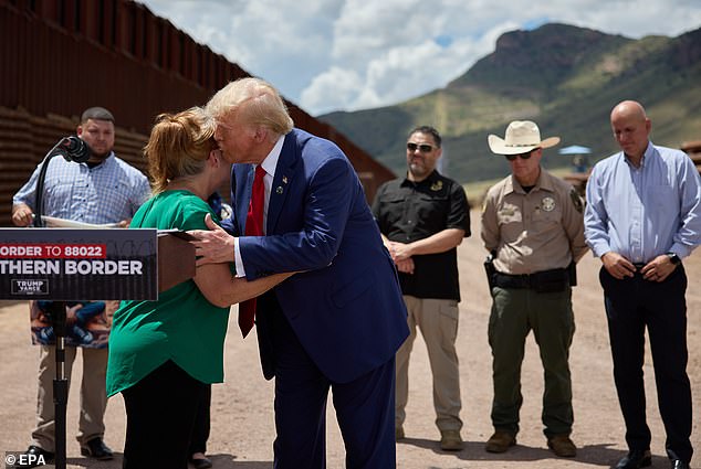 After she finished her speech and expressed her support for the former president, Trump leaned in for a hug and kissed her on the cheek before thanking her for sharing her story