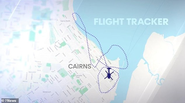 The 'unauthorised', four-minute flight took off from the Nautilus Aviation hangar at Cairns Airport shortly after 1.45am and made several erratic circles over the mudflats and the city's no-fly zone Esplanade (pictured).