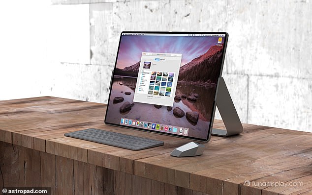 While the foldable MacBook won't have a physical keyboard, it can be paired with a keyboard and set up as a monitor. Pictured: Rendering of what the foldable MacBook could look like